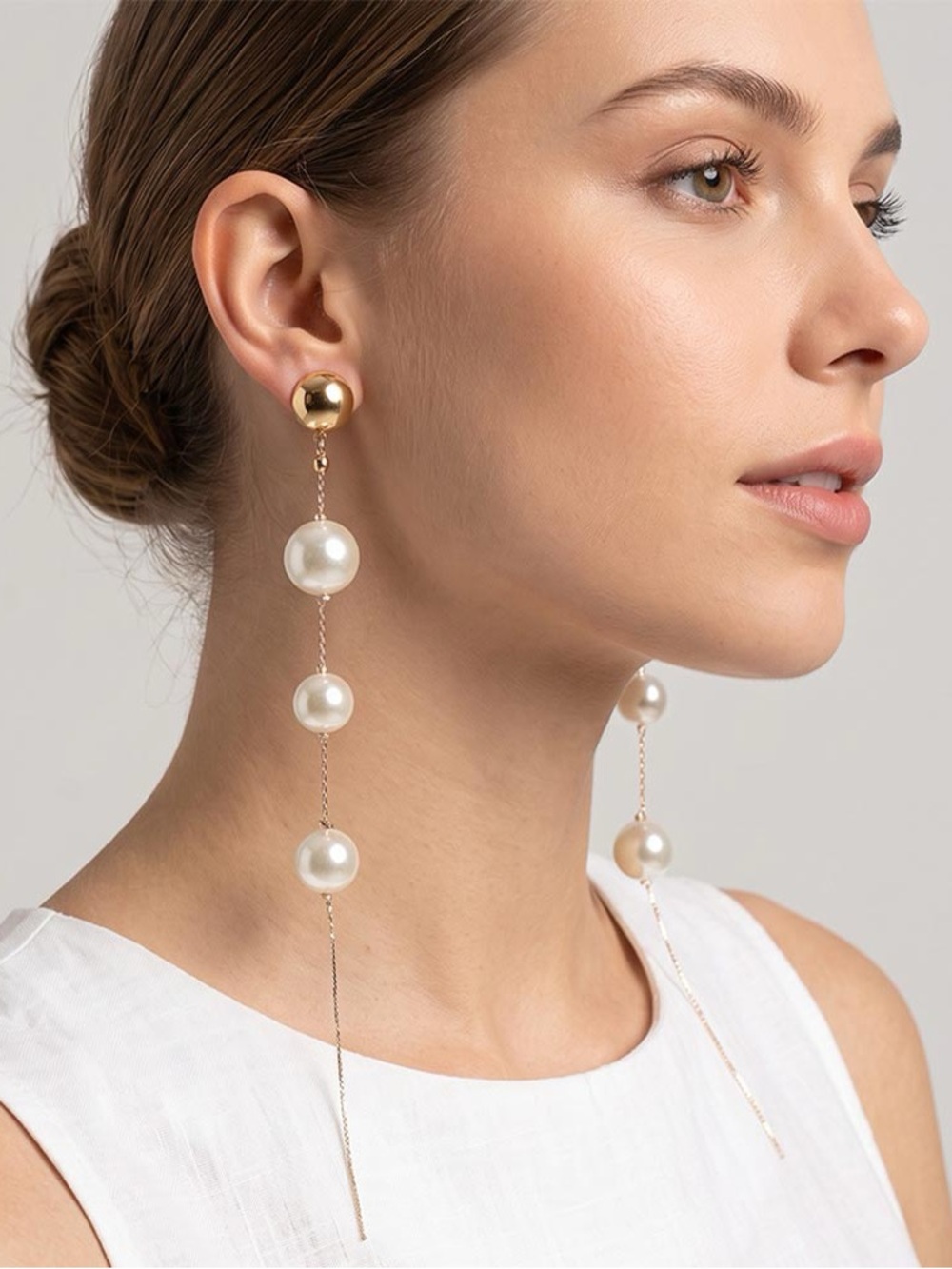 Elegant Gold and Pearl Drop Earrings - Long Pearl Dangle